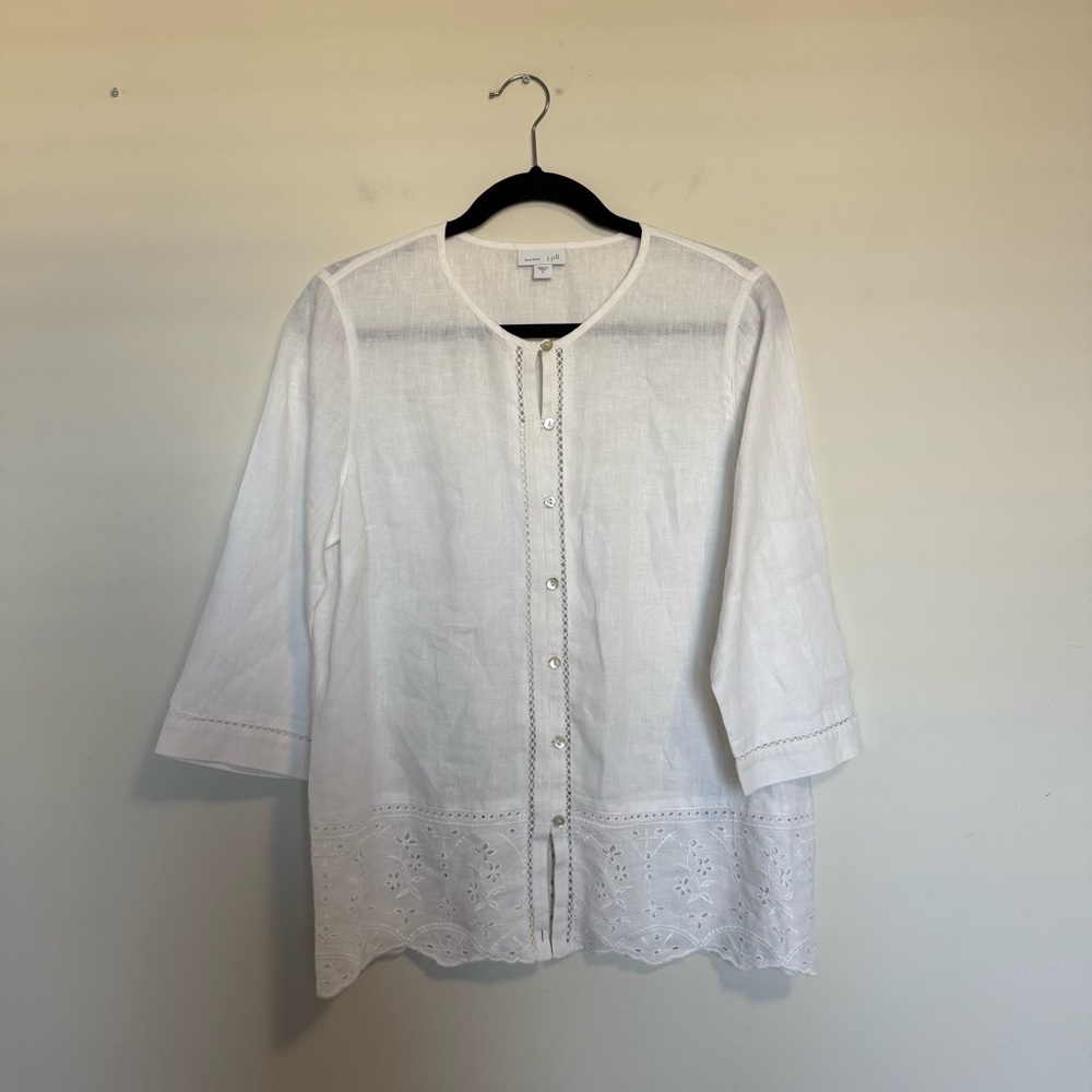 J. Jill White Eyelet Button-Front Cotton Blouse